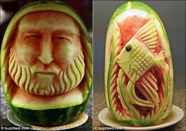 当水果遇到艺术家:西瓜被雕刻成精美的艺术品(组图)
